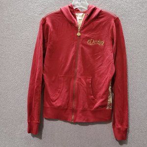 House Of Dereon Women Jacket Medium Red Hooded Logo Embroidered Full‎ Zip